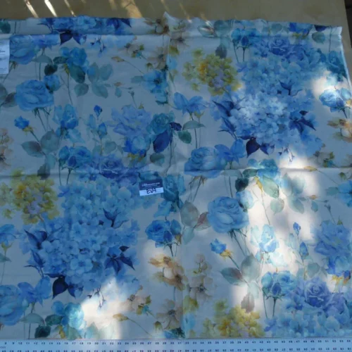 P1060399 37 Ev4 Scalamandre 1.2y Bermuda Rose Hydrangea Blue Yellow Peach Cream Floral Linen Print