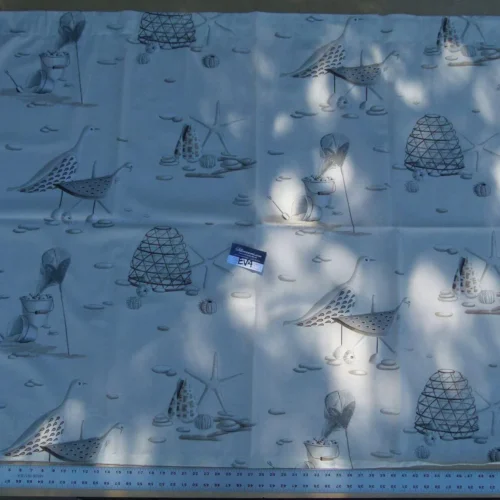 P1060409 39 Ev4 Scalamandre 1.3y Paris Brest Bleu Gris Blue Grey Ocean Beach Cotton Print