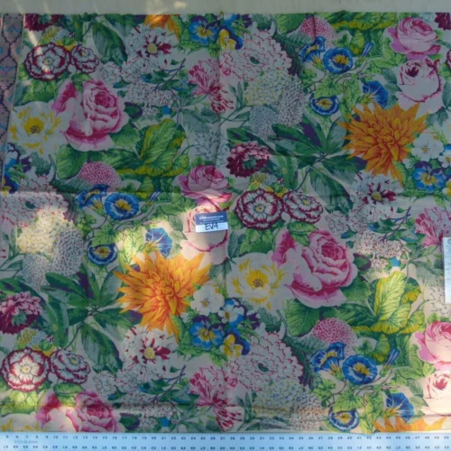 P1060417 46 Ev4 1.2y Scalamandre Peonia Perroni Beige Blue Yellow Vibrant Flowers Linen Cotton Print