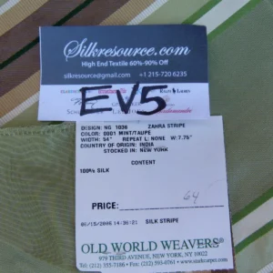 P1060475 10 Ev5 Scalamandre Square Showroom Sample Zahra Stripe Mint Green Taupe Silk Per Piece