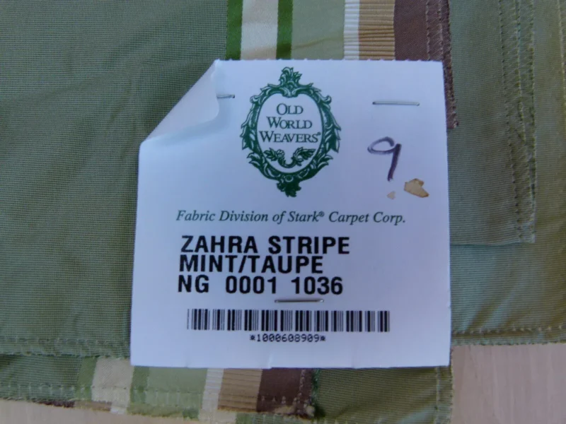 P1060476 10 Ev5 Scalamandre Square Showroom Sample Zahra Stripe Mint Green Taupe Silk Per Piece