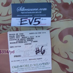 31 Ev5 35"x24"scalamandre Showroom Sample Judith On Cream Satin Rose Cotton Print MSRP USD 314/Y