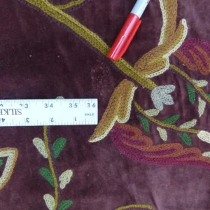 P1090965 1 Yard Old World Weavers Wool Crewel Velvet Multi On Brown MSRP USD 568 (minor Defect)