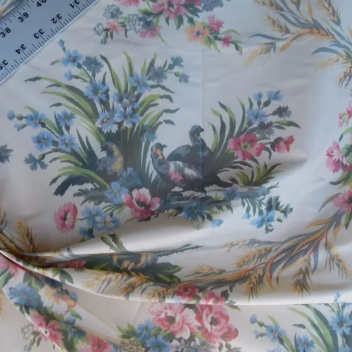 P1090990 2.4y Scalamandre Les Perdrix Partridge Multi On Creme Floral Bird Silk Warp Print France MSRP USD 2500/Y
