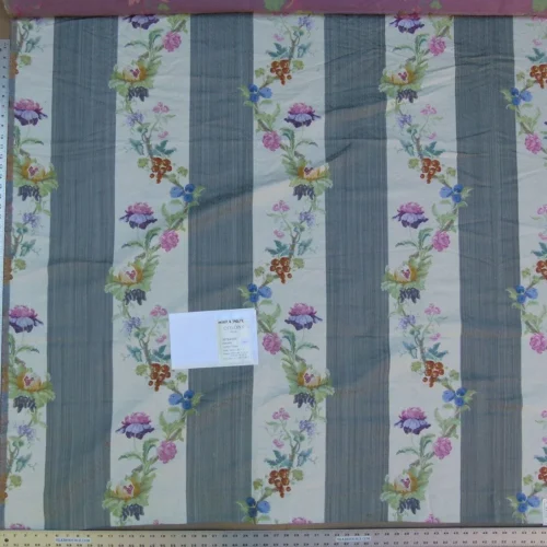 2.2y Scalamandre Colony Ravello Grigio Grey Cream Pink Purple Green Red Floral Fruit Woven Stripe MSRP USD 390/Y