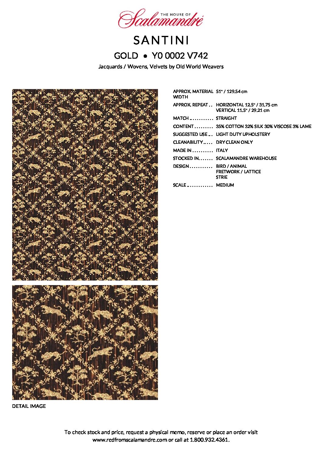 Y0_0002V742 Santini 13 Boxr Scalamandre  Santini Gold Square Silk Velvet Lion Animal Leopard Forest MSRP USD 882/y