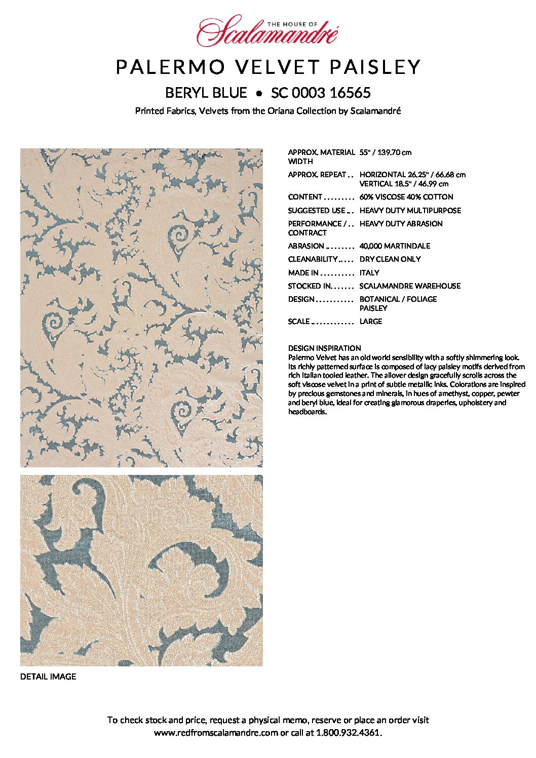 palermo Vlevet SC_000316565 14 Boxu Scalamandre 2.4yd Palermo Velvet Beryl Blue Printed Velvet MSRP USD 610/Y