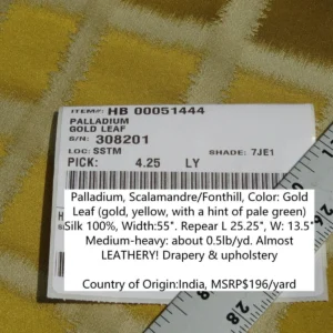 By Yard Scalamandre Palladium Fonthill Modern Silk Lampas Gold Leaf Green Mid Century MSRP USD 196