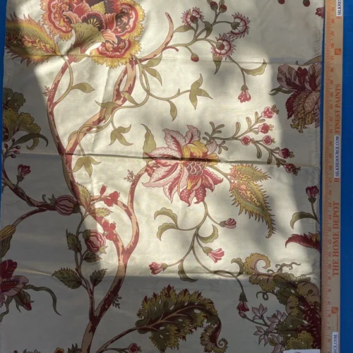IMG_6118 24 Berkbox5 Scalamandre Silk Square Baradi Blossom On Chablis Pink Jacobean Palampore Tree Of Life Printed Silk Pink Green On Cream White MSRP USD 192/y