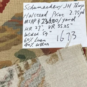 IMG_6560 2.75yds Schumacher Jh Thorp Halstead In Sand Linen Print  Fabric MSRP USD 236/yard