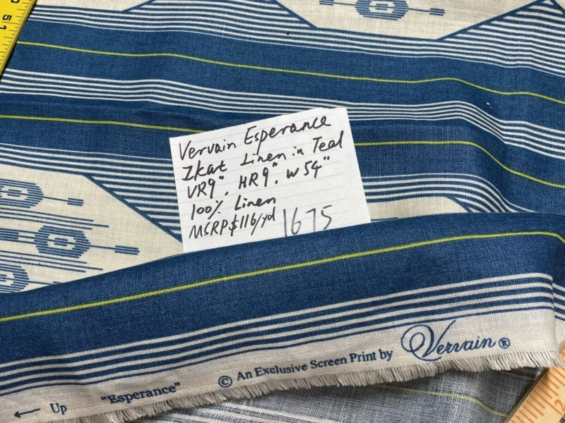 IMG_6570 4yds Vervain Esperance Ikat Linen Fabric In Teal Blue 100% Linen MSRP USD 116/Y
