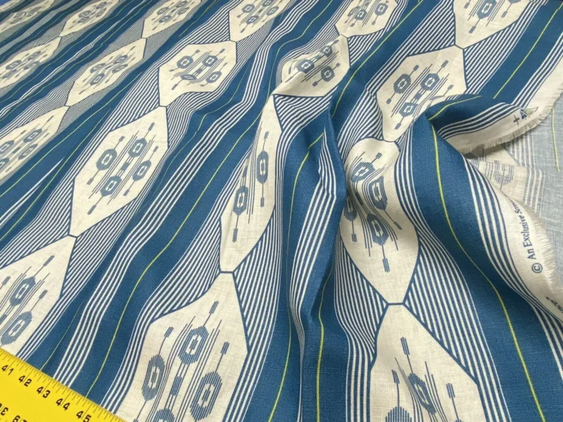 IMG_6573 4yds Vervain Esperance Ikat Linen Fabric In Teal Blue 100% Linen MSRP USD 116/Y