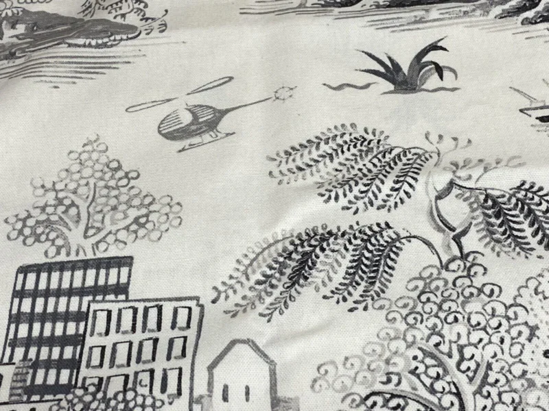3.4yards Genevieve Gorder Toile New York City Landmarks Cotton Print Charcoal Black On White Statue Of Liberty