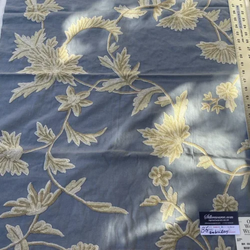 4b Berkbox6 Scalamandre Embroidery Square Sunil Bay Blue Crewel Wool On Cotton MSRP USD 272/Y