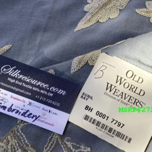 4b Berkbox6 Scalamandre Embroidery Square Sunil Bay Blue Crewel Wool On Cotton MSRP USD 272/Y