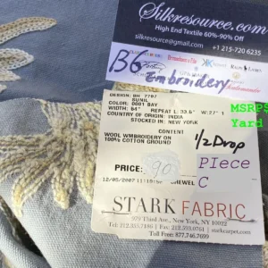 IMG_6609 4c Berkbox6 Scalamandre Embroidery Square Sunil Bay Blue Crewel Wool On Cotton MSRP USD 272/Y