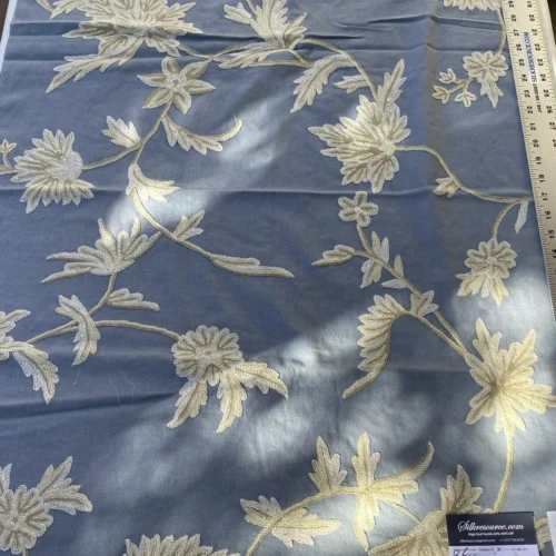 4d Berkbox6 Scalamandre Embroidery Square Sunil Bay Blue Crewel Wool On Cotton MSRP USD 272/Yd 26"x34"Long