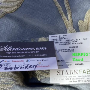 4d Berkbox6 Scalamandre Embroidery Square Sunil Bay Blue Crewel Wool On Cotton MSRP USD 272/Yd 26"x34"Long