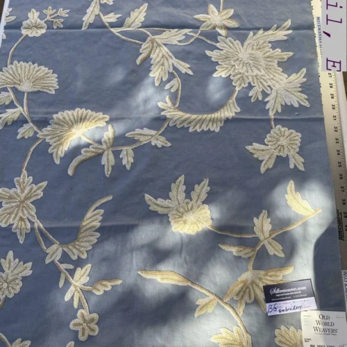 4e Berkbox6 Scalamandre Embroidery Square Sunil Bay Blue Crewel Wool On Cotton MSRP USD 272/Yd