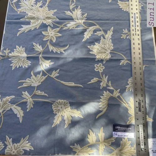 4f Berkbox6 Scalamandre Embroidery Square Sunil Bay Blue Crewel Wool On Cotton MSRP USD 272/Yd 26"X34"L