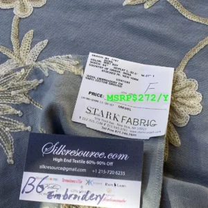 IMG_6615 4f Berkbox6 Scalamandre Embroidery Square Sunil Bay Blue Crewel Wool On Cotton MSRP USD 272/Yd 26"X34"L