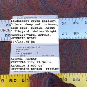 IMG_6714 Clarence House Arnica Etro Blue Red Woven Intricate Paisley Cotton Blend MSRP USD 300+/yard