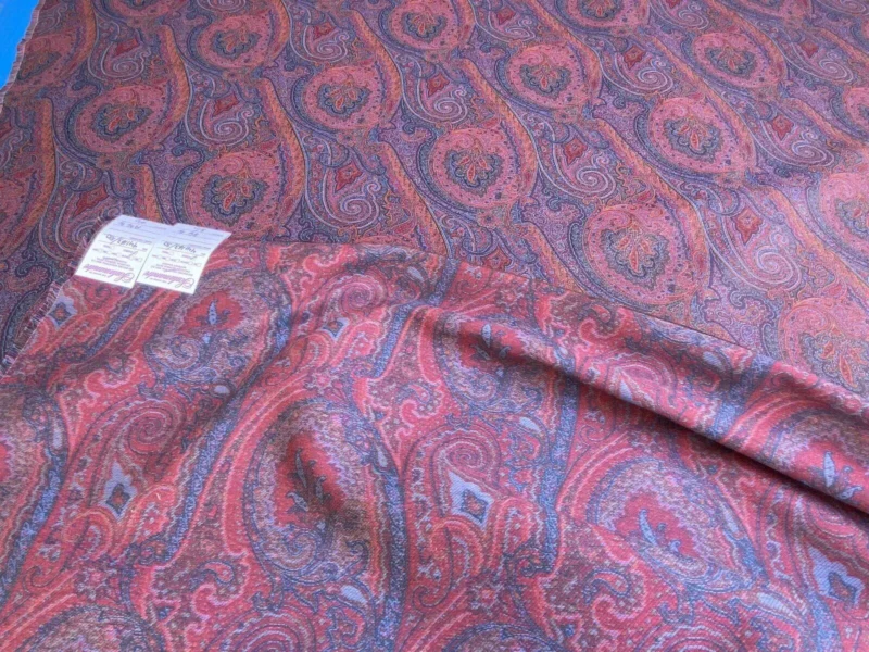IMG_6719 Clarence House Arnica Etro Blue Red Woven Intricate Paisley Cotton Blend MSRP USD 300+/yard