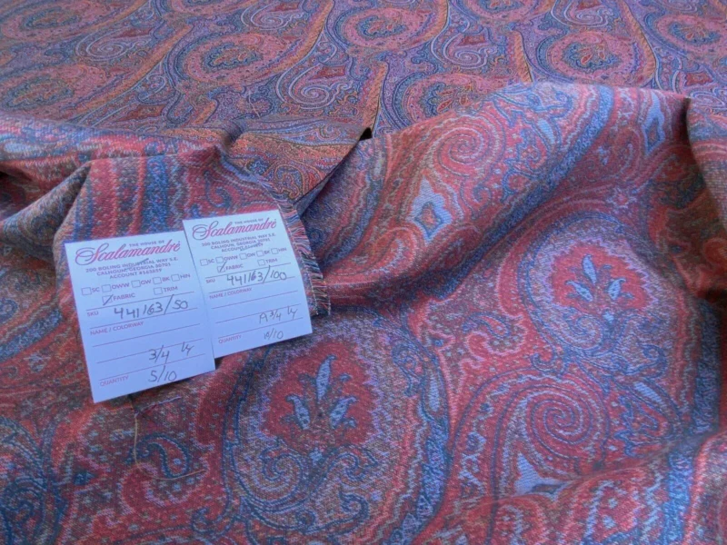 IMG_6720 Clarence House Arnica Etro Blue Red Woven Intricate Paisley Cotton Blend MSRP USD 300+/yard