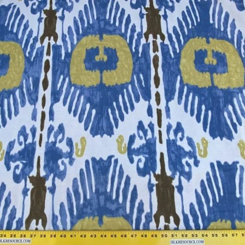 IMG_6791 Scalamandre Oasis Outdoor Print Ivory, Blue, Yellow Large Ikat Suzani MSRP USD 198/Y
