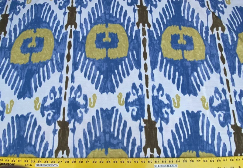 Scalamandre Oasis Outdoor Print Ivory, Blue, Yellow Large Ikat Suzani MSRP USD 198/Y