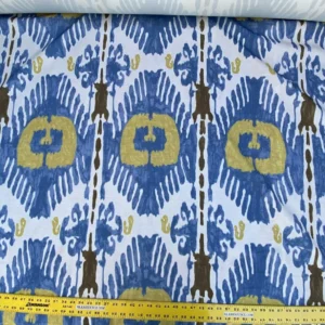Scalamandre Oasis Outdoor Print Ivory, Blue, Yellow Large Ikat Suzani MSRP USD 198/Y