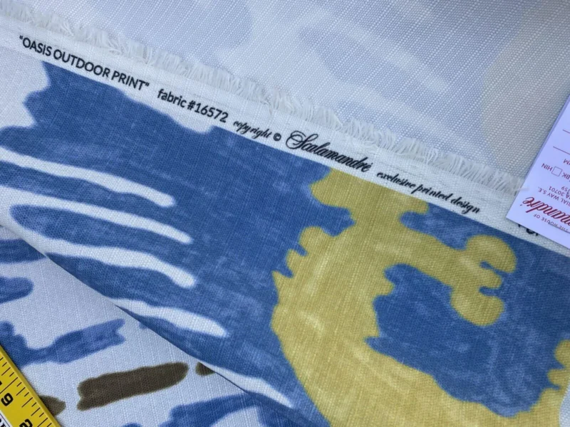 Scalamandre Oasis Outdoor Print Ivory, Blue, Yellow Large Ikat Suzani MSRP USD 198/Y