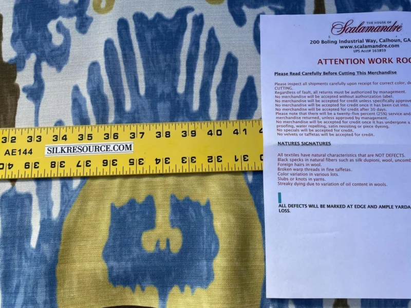 Scalamandre Oasis Outdoor Print Ivory, Blue, Yellow Large Ikat Suzani MSRP USD 198/Y