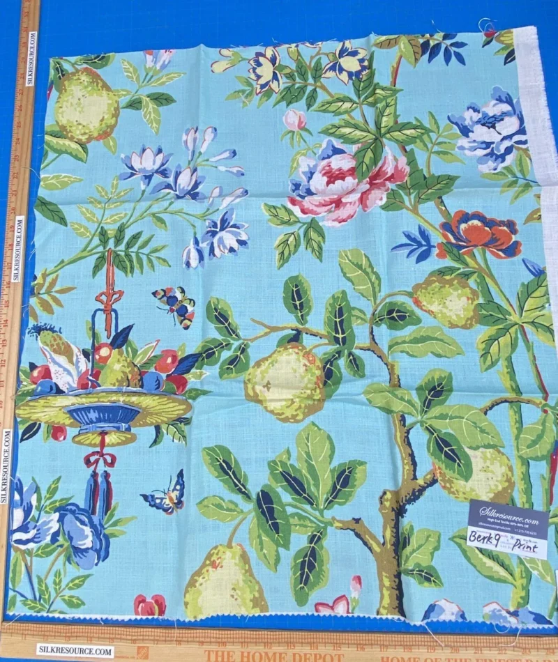 IMG_6954 Scalamandre  Shantung Garden Print Linen Shantung Garden Cotton Print Aquamarine