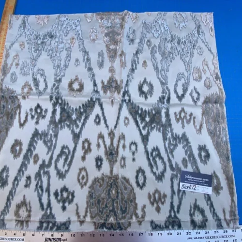 IMG_7251 1 Berkbox12 Scalamandre Velvet TAI LAO Blue Cut Velvet Beige Blue Art Deco Ikat MSRP USD 532/Y