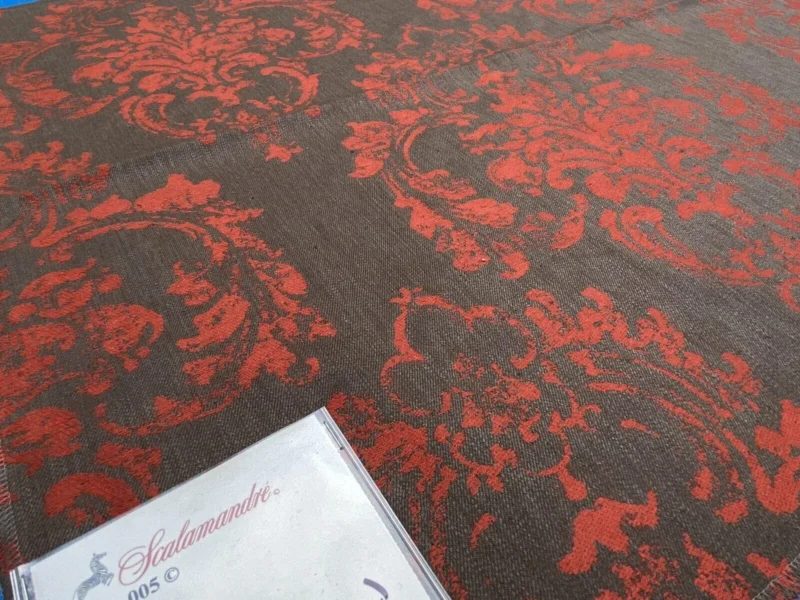 IMG_7589 Scalamandre Agios Damask Red On Brown Magnificent Renaissance Damask Fil Coupe Old World Weavers  MSRP USD 296/Y