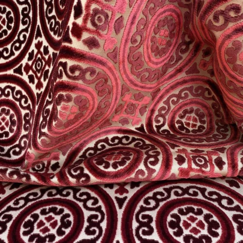 Stroheim & Romann Cut Velvet Silky Ruby Red Medallion Circle Rich!