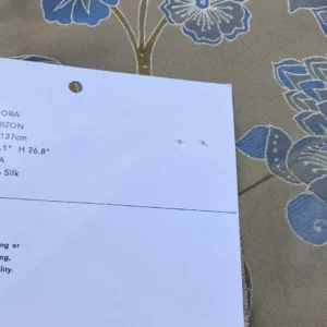 IMG_7753 Vervain Fabricut 100% Silk Isidora Romantic Damask In Horizon Blue Gold MSRP USD 214/Y