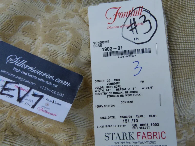 P1060749 14 Ev7 Scalamandre Showroom Sample Square Vendome Ecru Tan Cotton Cut Velvet Floral #3