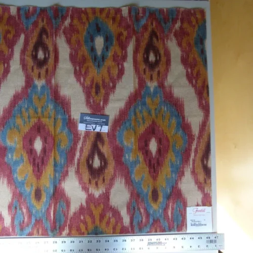 27 Ev7 Scalamandre Showroom Sample Square Bhutan Ikat Suzani Red/blue/multi Heavy Cotton MSRP USD 280/Y
