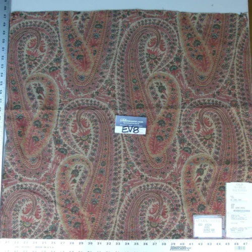 19 Ev8 Scalamandre Showroom Sample Square King Red Tan Paisley Cotton MSRP USD 282/Y