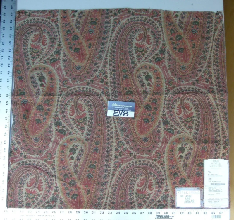 P1070034 19 Ev8 Scalamandre Showroom Sample Square King Red Tan Paisley Cotton MSRP USD 282/Y