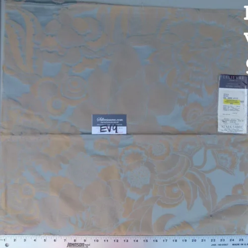 P1070069 1 Ev9 Scalamandre Showroom Sample Square Idylle Opal Tan Blue Cotton Damask MSRP USD 195/Y