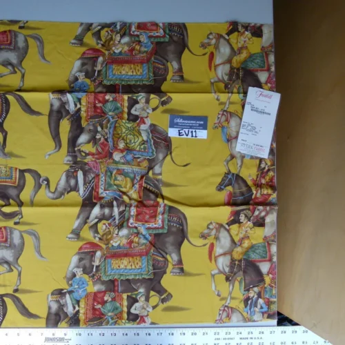 P1070549 13 Ev11 Scalamandre Showroom Sample Square Dara Saffron Yellow Blue Red Elephant Cotton Print