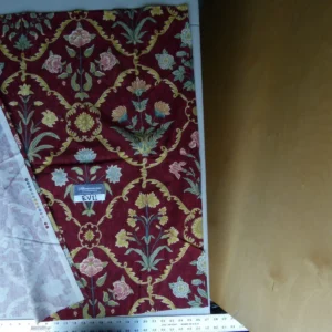 P1070563 16 Ev4 Scalamandre 46" Sophia Blue Floral Rose and Sash Garland Stripe Linen Cotton print Trompe l'oeil