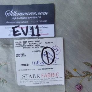 P1070592 30 Ev11 Scalamandre Showroom Sample 33"x27" Nilima Barely Blue Delicate Floral Vine Embroidery Silk Linen Per Piece