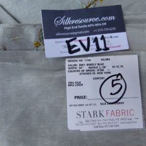 P1070593 30 Ev11 Scalamandre Showroom Sample 33"x27" Nilima Barely Blue Delicate Floral Vine Embroidery Silk Linen Per Piece