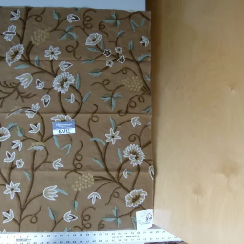 P1070610 36 Ev11 Scalamandre Showroom Sample 35"x28" Jantar Cocoa Brown Green Floral Crewel Embroidery Cotton Wool #6