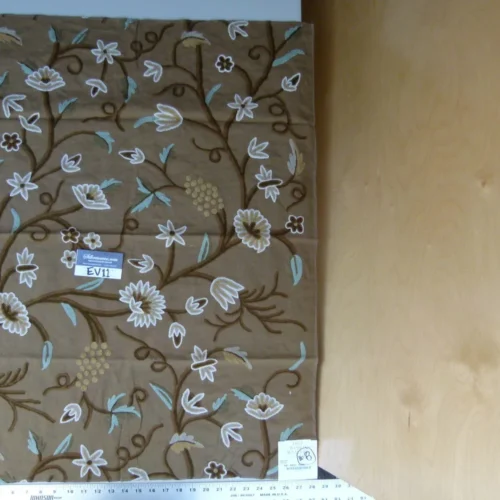 38 Ev11 Scalamandre Showroom Sample 35"x28" Jantar Cocoa Brown Green Floral Crewel Embroidery Cotton Wool #8