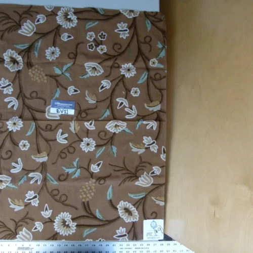 39 Ev11 Scalamandre Showroom Sample 35"x28" Jantar Cocoa Brown Green Floral Crewel Embroidery Cotton Wool #9